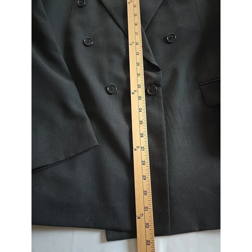Hunting Horn Double Breasted Peak Wool Sport Coat Blazer Suit Jacket Black‎ 42R